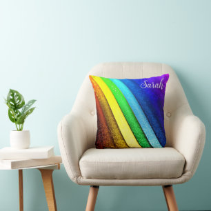Coussin Moderne Monogramme Arc-en-ciel et Fierté Glamour