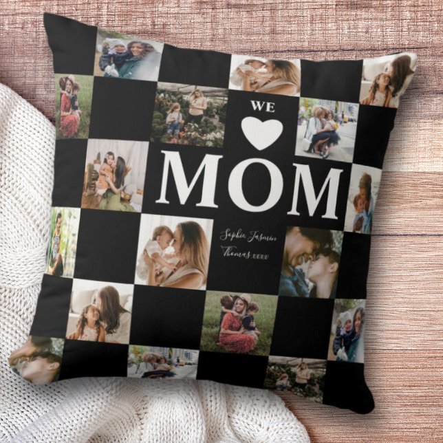 Coussin Moderne Multi Photo Black & White Maman (Créateur téléchargé)
