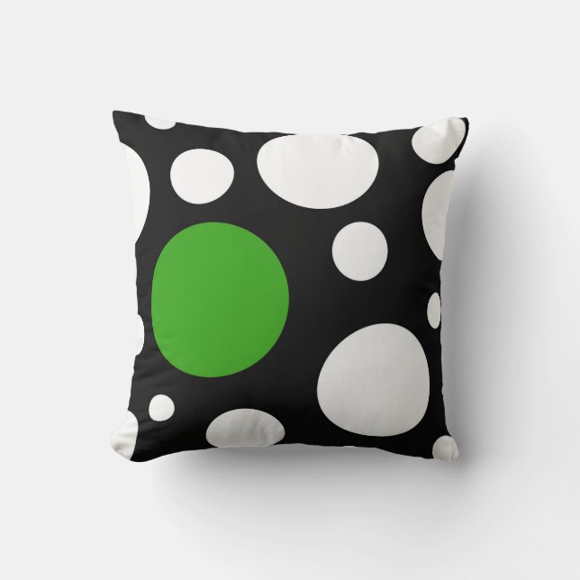 Coussin moderne noir blanc & vert avec cercles (Recto)