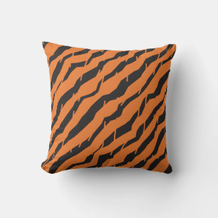 Coussin Moderne Orange et Noir Rayure de Tigre Abstrait Gé