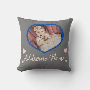 Coussin Moderne Personnalisé Vierge rose Gris Bébé Coeur p