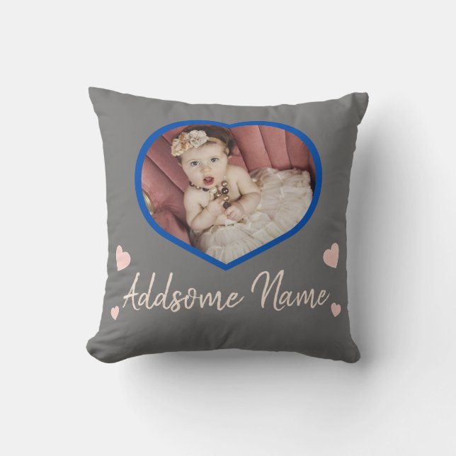 Coussin Moderne Personnalisé Vierge rose Gris Bébé Coeur p (Recto)