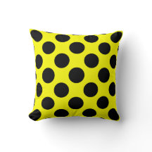 Coussin moderne, pois noir géant sur le jaune