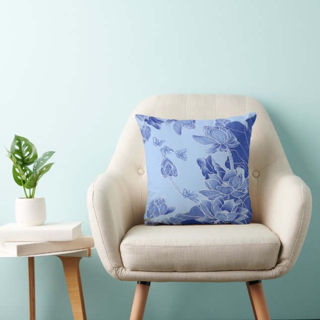 Coussin Moderne Rétro Chinoiserie Lotus Mandala Zen Saying (Chaise)