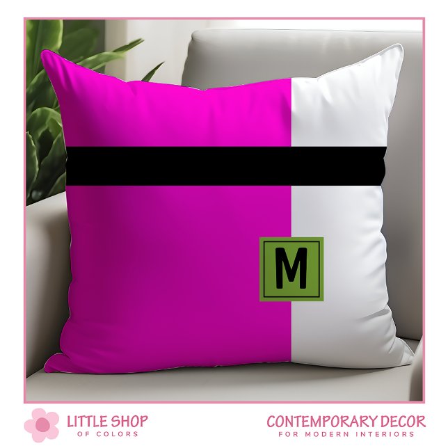 Coussin Moderne Rose Noir Bloc de Couleur Monogrammé (Créateur téléchargé)