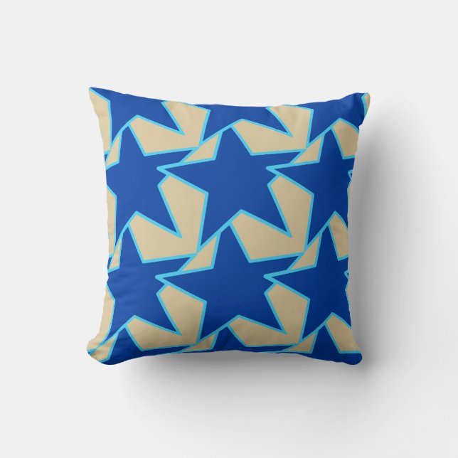Coussin Moderne Star Géométrique - bleu cobalt et taupe (Recto)