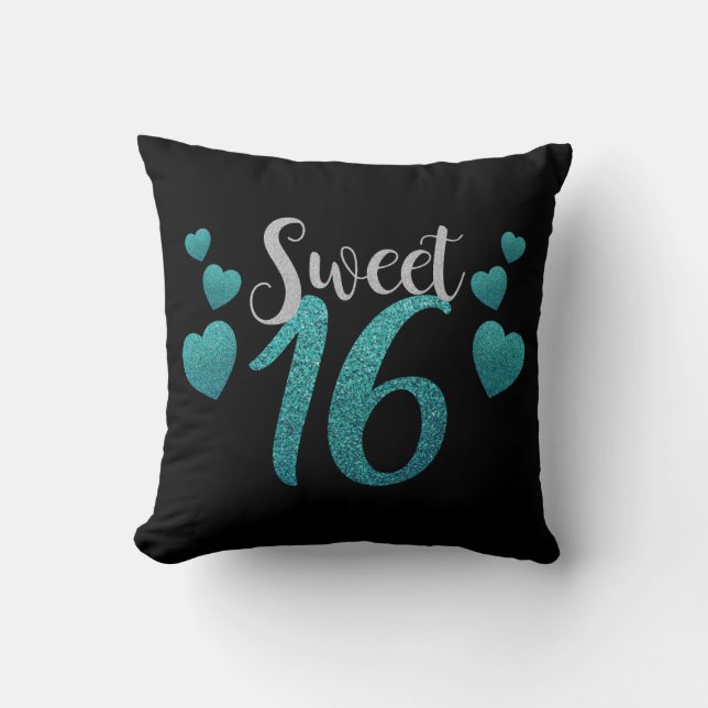 Coussin Moderne Sweet 16e Anniversaire de fête Black Grung (Recto)