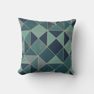 Coussin Moderne Turquoise & Or Géométrique Mosaïque Motif 