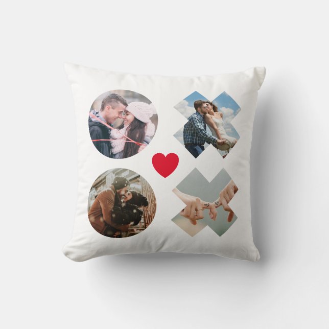 Coussin Moderne xoxo 4 Photo Collage coeur d'amour rouge (Recto)