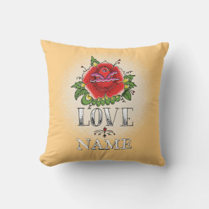 Coussin Modifier le nom Ajouter du texte Rose rouge Tattoo