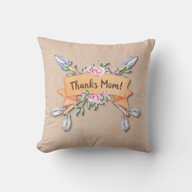 Coussin Modifier le texte Ajouter le nom Boho Flèches Fleu (Recto)