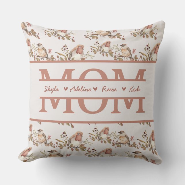 Coussin MOM avec 4 enfants nom Fête des mères (Recto)