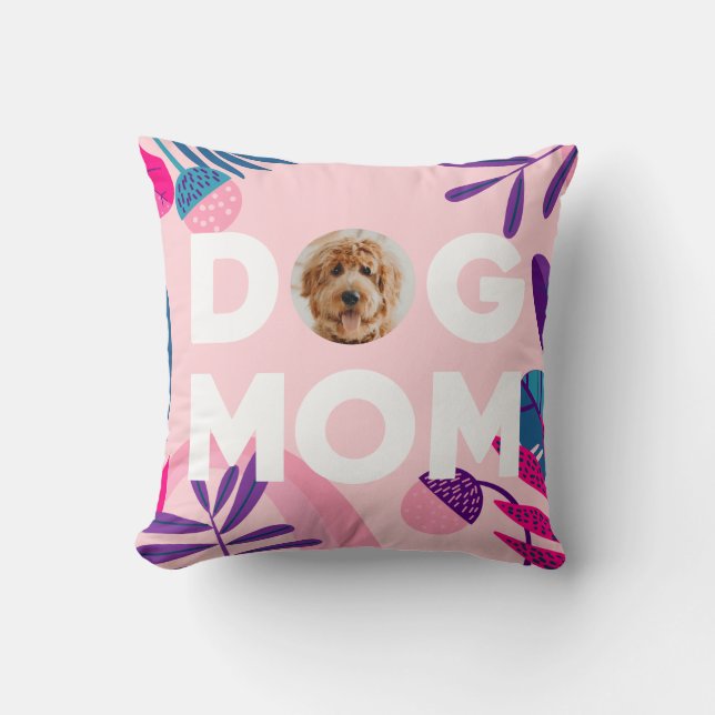 Coussin MOM DE CHIEN, Votre Photo De Coupe, Fleurs Roses & (Recto)