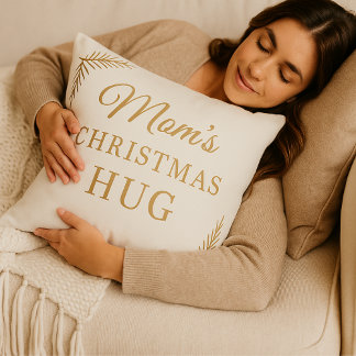 Coussin Mom’s Christmas Hug Pillow – Cozy Beige & Gold