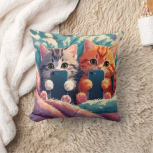 Coussin Moment Selfie – Adorables chatons avec téléphones