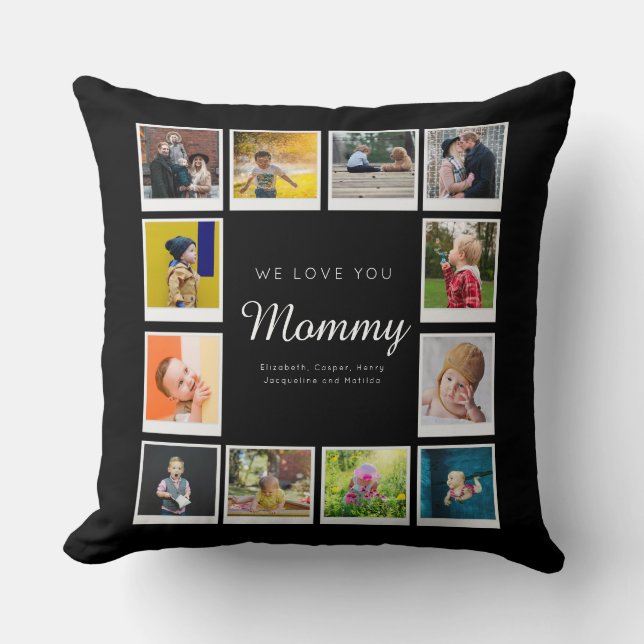 Coussin Mommy Birthday Photo Collage Modèle Noir (Recto)