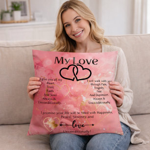 Coussin Mon amour citation coeur romantique pailleté