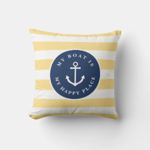 Coussin Mon bateau est mon endroit heureux, mon nom de bat