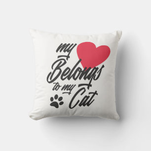 Coussin Mon coeur appartient à mon chat Valentine Throw Pi