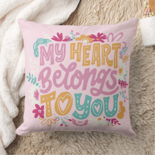 Coussin "Mon cœur vous appartient" lettrage folklorique fa