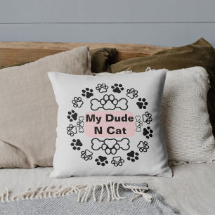 Coussin Mon Mec Et Chat Drôle Mignonne Animal Moderne Paw