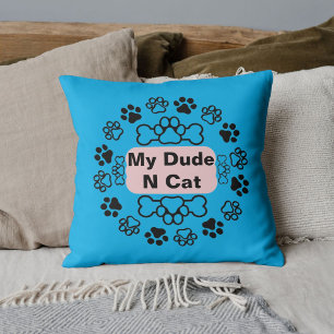 Coussin Mon Mec Et Chat Drôle Rétro Mignonne Moderne Paw B