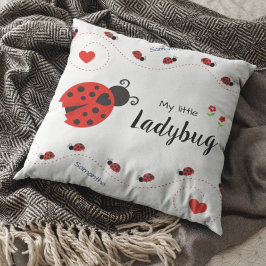 Coussin Mon petit Ladybug rouge et noir avec nom