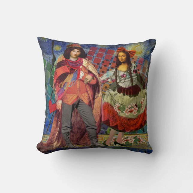 Coussin Mona Lisa Romantique Drôle Illustrations Couleurs (Recto)