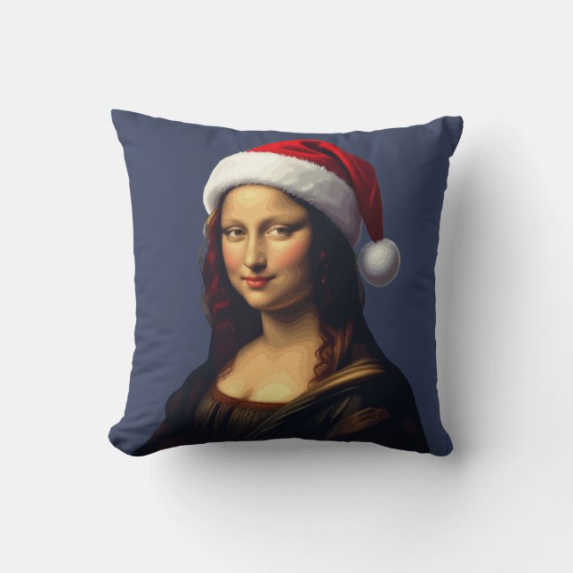 Coussin Mona Lisa Santa Hat Christmas Holiday Cut Out (Recto)