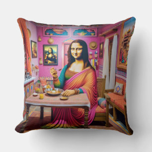 Coussin Mona mangeant des aliments indiens