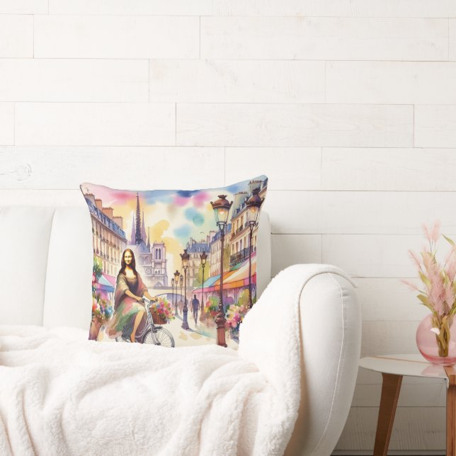 Coussin Mona with bicycle in Paris Throw Pillow (Canapé)