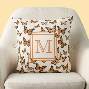 Coussin Monarque Papillons Orange Personnalisé Monogramme