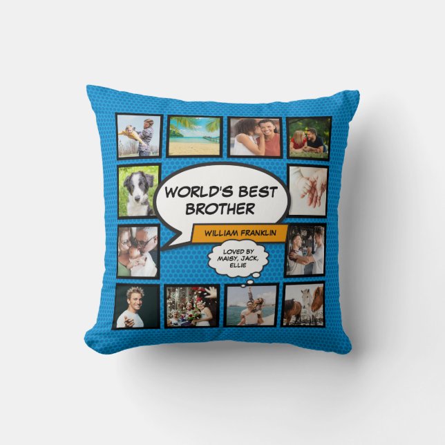 Coussin Mondes Meilleur Frère Photo Collage Bleu amusant C (Recto)