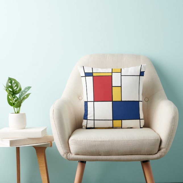 Coussin Mondrian minimaliste Art Abstrait Couleurs primair (Chaise)