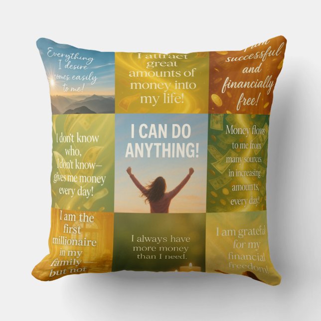 Coussin Money affirmation on pillow (Recto)