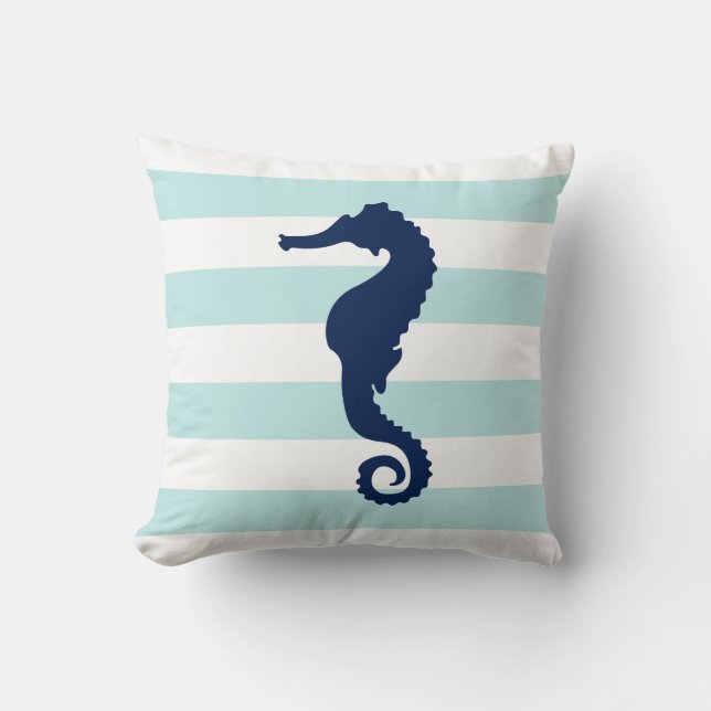 Coussin Monnaie Blanche & Bleu Large Stripes Motif Seahors (Recto)