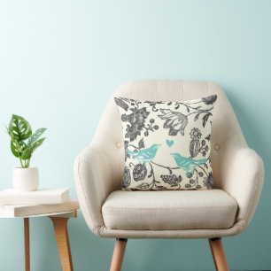 Coussin Monnaie tendance Gris Vintage Floral Bird moderne