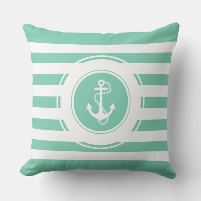 Coussin Monnaie Vert & Blancs Ancre nautique (Recto)