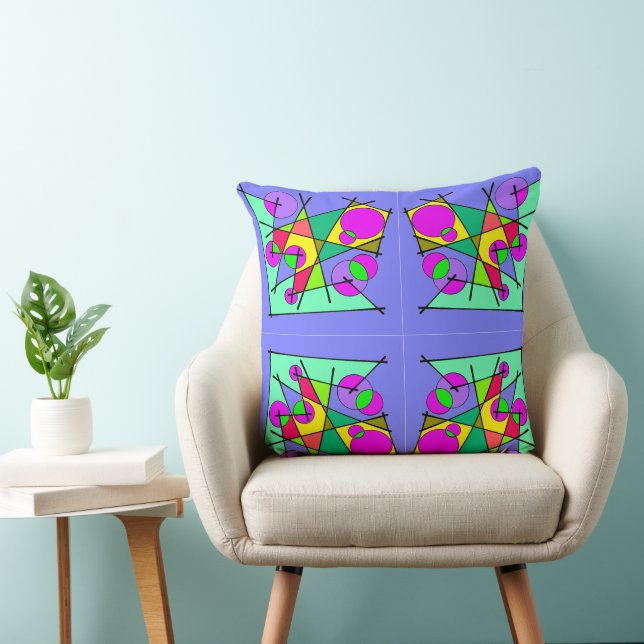 Coussin Monnaie vert rose jaune sur violet Abstrait 1 (Chaise)