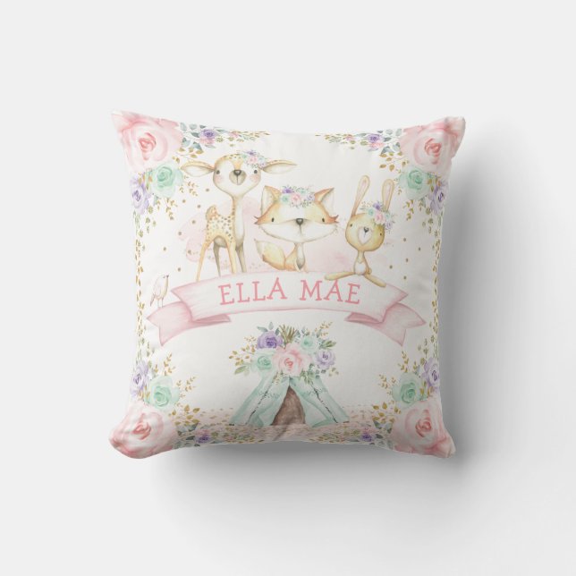 Coussin Monnaie violette rose Animaux de la tribu des Bois (Recto)
