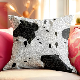 Coussin Monochrome Capybara Foule - Ligne Animale Minimali