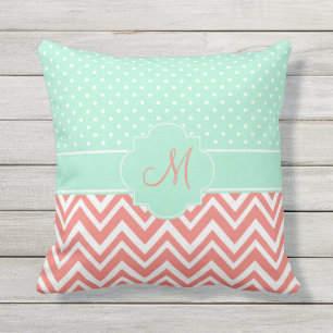 Coussin Monogram Coral Chevron avec Motif de point de la p