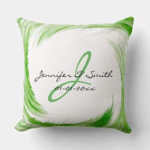 Coussin Monogram Green Swirl Art Abstrait #2