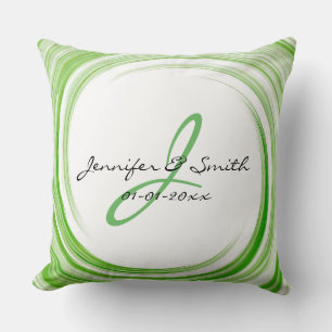 Coussin Monogram Green Swirl Art Abstrait #3