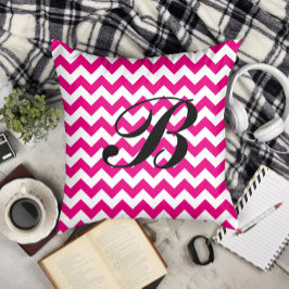 Coussin Monogram Hot rose et blanc Chevron