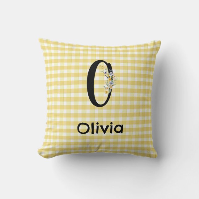 Coussin Monogram initial watercolor flower gingham pattern (Recto)