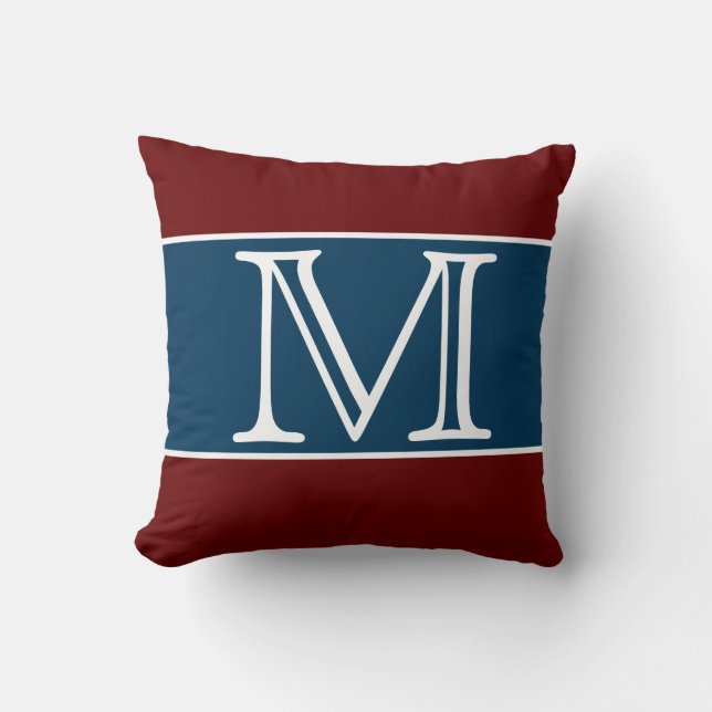 Coussin MONOGRAM Maroon Marine Bleu bande Couleur uni (Recto)