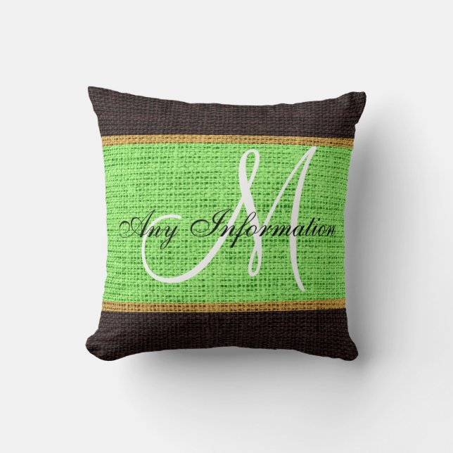 Coussin Monogram Mint vert Russe Burlap Jute (Recto)