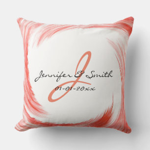 Coussin Monogram Orange Swirl Art Abstrait
