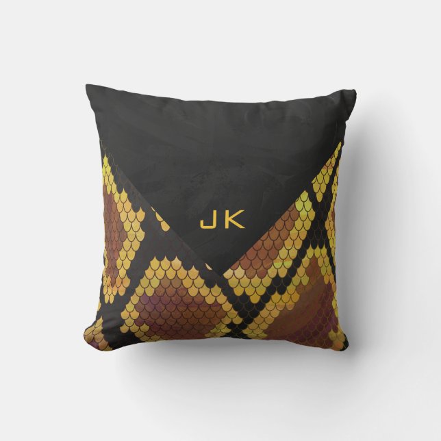 Coussin Monogram Snake Brown et Gold Print (Recto)